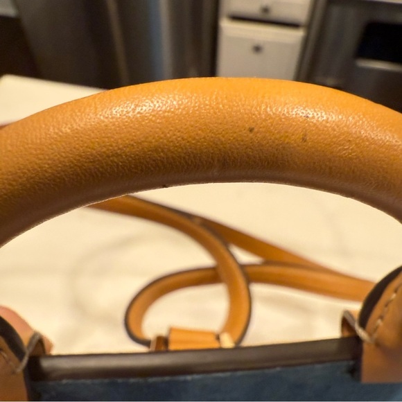 Michael Kors Women’s “Romy” Denim Blue Suede & Tan Leather Backpack NWT - Picture 5 of 16